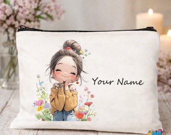 Benutzerdefinierte Name Kosmetiktasche: Cartoon Girl Reisetasche