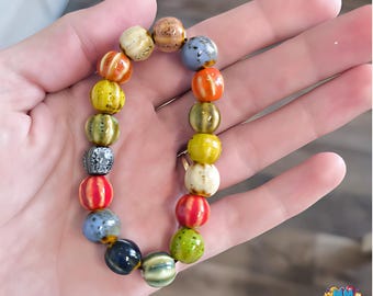 Armband ethnische Glasur-Keramikperlen: Multicolor Boho Schmuck