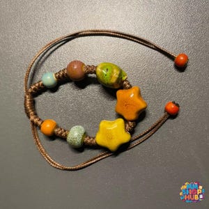 Bracelet bohème étoile en céramique • Bijoux ajustables émaillés faits main • Idée cadeau unisexe