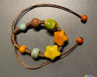 Boho Keramik Stern Armband: Verstellbarer glasierter Schmuck
