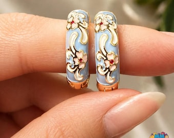 Bunte Emaille Blumen Hoop Ohrringe - Vintage Style kleine Huggie Creolen für Frauen