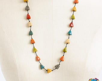 Handgemachte bunte Dreieck Keramik Halskette & Armband - verstellbare Schnur Boho Schmuck für Frauen