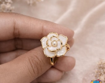 Französisch Romantische Kamelie Halskette - Weißer Emaille Eleganter Anhänger für Damen