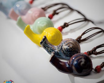Keramik Schnecke Pfeife Anhänger Halskette