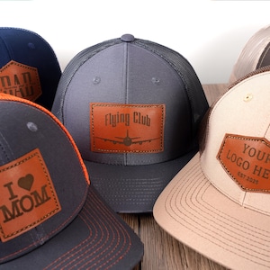 Chapéus de couro com remendo, texto personalizado, logotipo, chapéus de caminhoneiro, chapéus de couro com remendo, atividades em grupo, presentes de feriado, chapéus masculinos personalizados, Natal