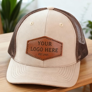 Custom Leather Patch Trucker Hat, Personalized Text, Logo, Your Name