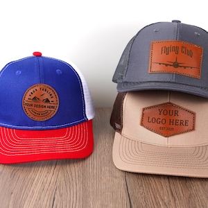 Chapéus personalizados, chapéus personalizados com remendo de couro, chapéus de pai, chapéus estilo caminhoneiro, chapéus com remendo de couro, chapéus snapback, chapéus masculinos personalizados, costurados à mão