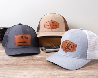Custom Cap,Leather Patch Hat,Custom Name Hat, your text/logo, Company Gift Bulk, Groomsmen Trucker Hat,Snapback Hat