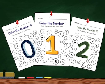 Number Recognition Worksheets: Find and Color - Preschool Number Practice Worksheet - Instant Download Educational Resource- Printing Number