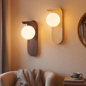 Handmade Wooden Wall Lamp: Curved Design, Frosted Globe, Cozy Lighting