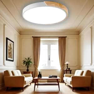 Modern Square LED Flush Mount Ceiling Light: Wood Accent, Minimalist Fixture