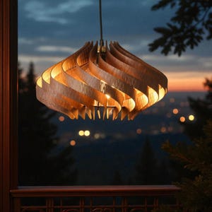 Circus Wooden Pendant Light: Mid-Century Modern Birch Chandelier