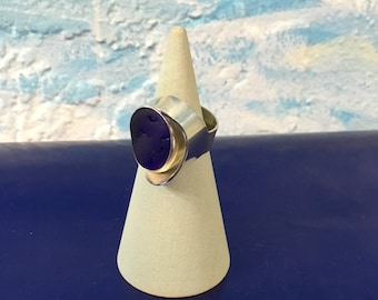 Brilliant cobalt blue Seaham Seaglass and Sterling Silver Ring