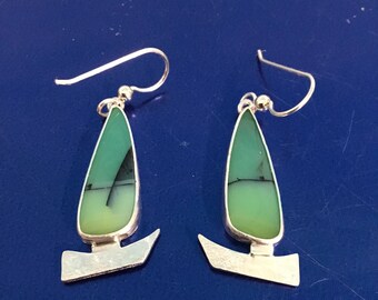 Rare Peruvian Blue Opal and silver sailboat earrings