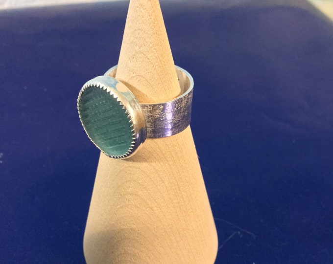 Blue green Ohajiki Seaglass and Sterling Silver Ring