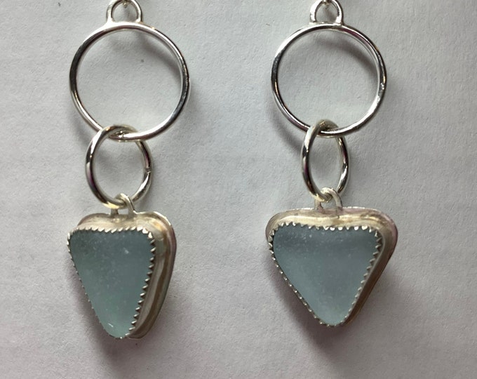 Shades of Aqua Seaglass Earrings set in Sterling Silver