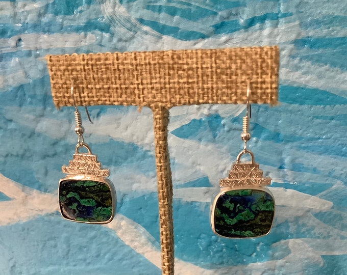 Sterling silver and Azurite Malachite earrings