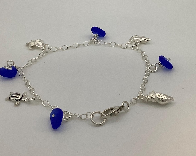 Seaglass and sterling silver charm bracelet