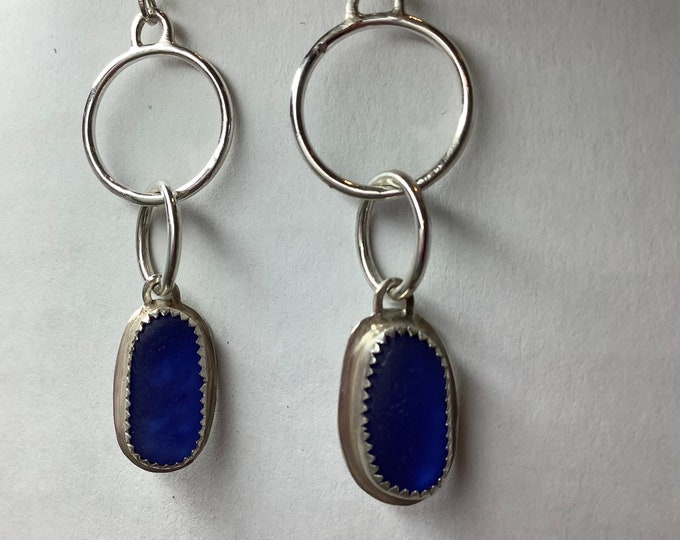 Cobalt Blue Seaglass Earrings set in Sterling Silver