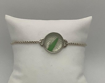 Ohajiki Japanese Seaglass Bolo Bracelet Green and White