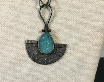 Rare Blue Hemimorphite Druzy necklace