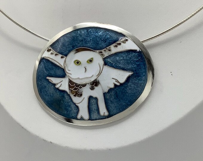 Cloisonné Enamel Snowy Owl Necklace