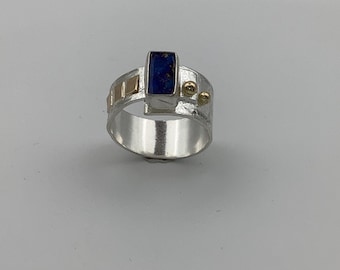 Australian Opal Silver and Gold Ring