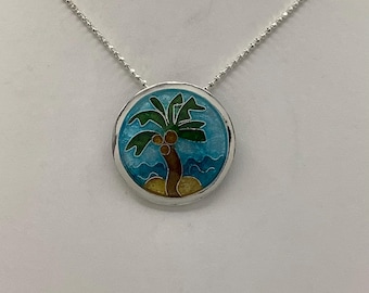 Cloisonné Enamel Palm Tree  Necklace