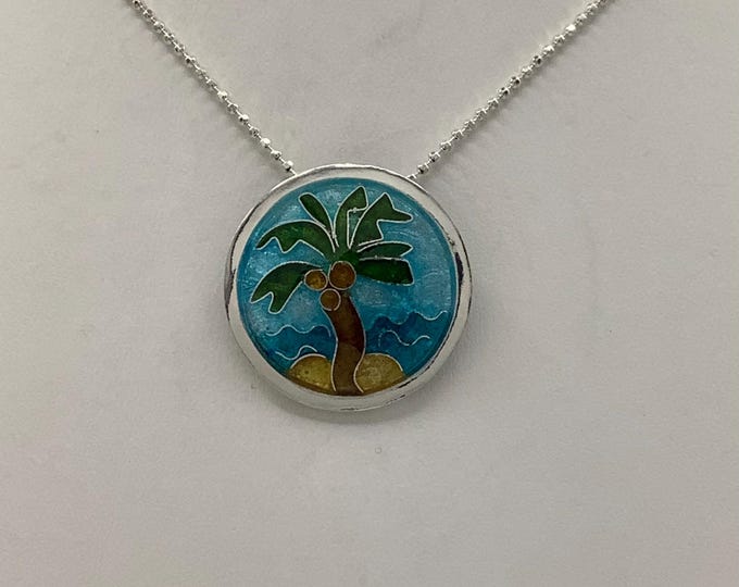 Cloisonné Enamel Palm Tree  Necklace