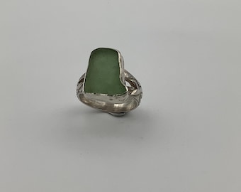 Seafoam Green Seaglass Ring Set in Sterling Silver