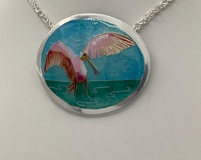 Cloisonné Enamel Roseate Spoonbill Necklace