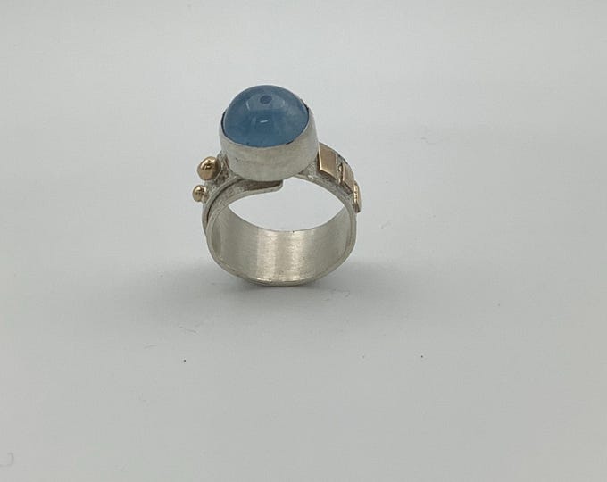 Aquamarine Silver and Gold Ring