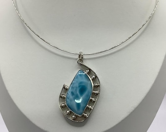 Blue Larimar sterling silver necklace