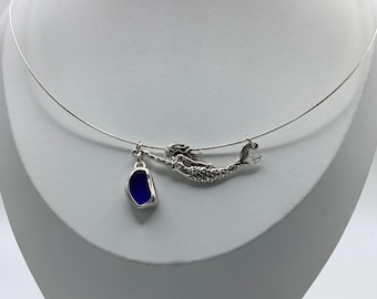 Cobalt Blue Seaglass and Sterling Silver Mermaid