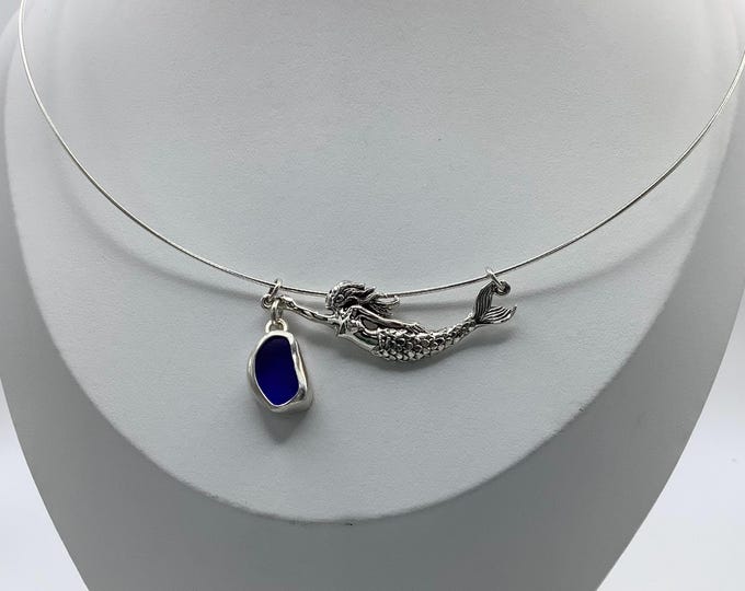 Cobalt Blue Seaglass and Sterling Silver Mermaid