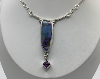 Australian Opal and Amethyst Silver Necklace