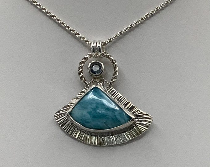 Blue Larimar and Aquamarine sterling silver necklace