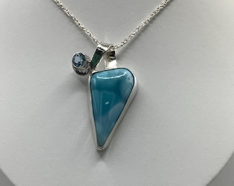 Blue Larimar and Aquamarine sterling silver necklace