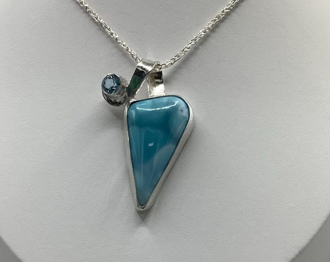 Blue Larimar and Aquamarine sterling silver necklace