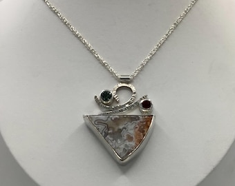 Lacey Agate and Tourmaline sterling silver necklace