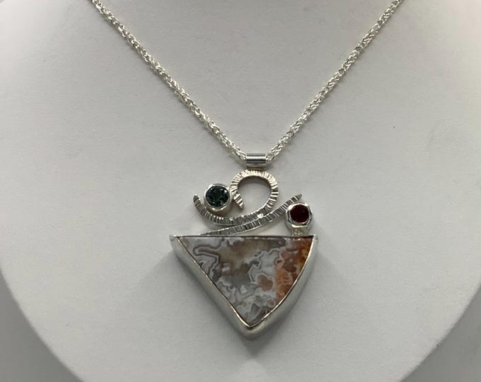 Lacey Agate and Tourmaline sterling silver necklace