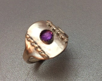Sterling Silver Salt Spoon Ring with Amethyst stone