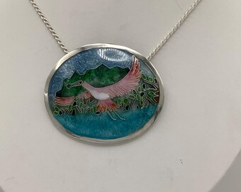 Cloisonné Enamel Roseate Spoonbill Necklace