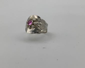 Sterling Silver Salt Spoon Ring with Pink Tourmaline stone