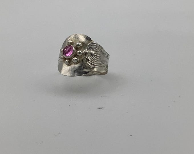 Sterling Silver Salt Spoon Ring with Pink Tourmaline stone
