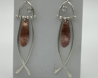 Silver and Copper Fish Earrings