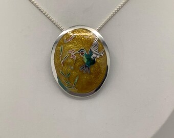 Cloisonné Enamel Humming Bird Necklace