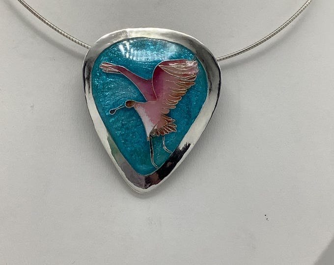 Cloisonné Enamel Roseate Spoonbill Necklace