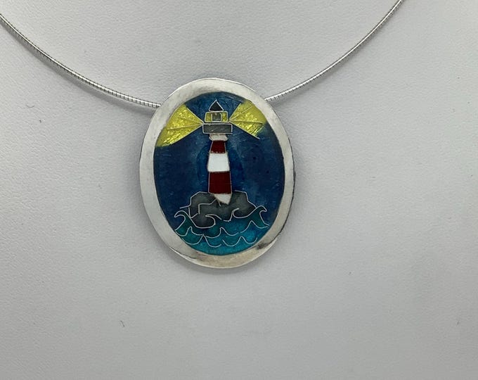 Cloisonné Enamel Lighthouse Necklace
