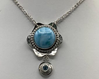 Blue Larimar and Aquamarine sterling silver necklace